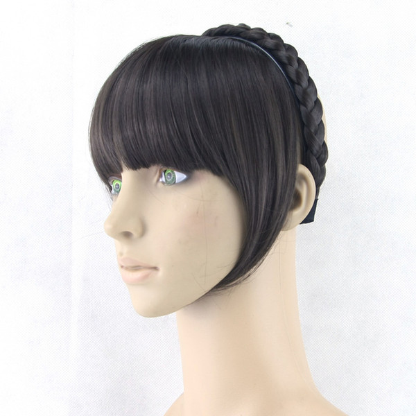 8 Colors Synthetic Hair Fringe Black Blonde Hair Bangs with Braided Hair Clip Hairpieces Accessories