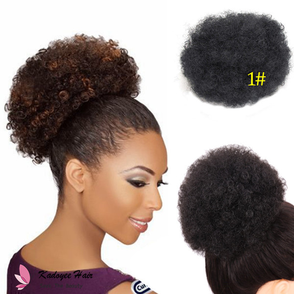 Natural Ponytail 3pcs African American Afro Short Kinky Curly Wrap Drawstring Ponytail Synthetic Hair Extensions with Clips (Big Size)