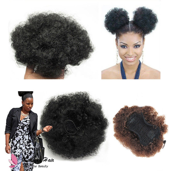 Large Heat Resistant 5pcs/lot Synthetic Fluffy Afro Curly Bun Chignon black bun for black women afro ponytail hair bang