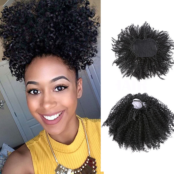 Cosplay Ponytail Kinky Curly Bun 12 inch Puff Afro Drawstring Short Black Pony Tail Clip on Synthetic Hair On Barrettes Bun hair scrunchies