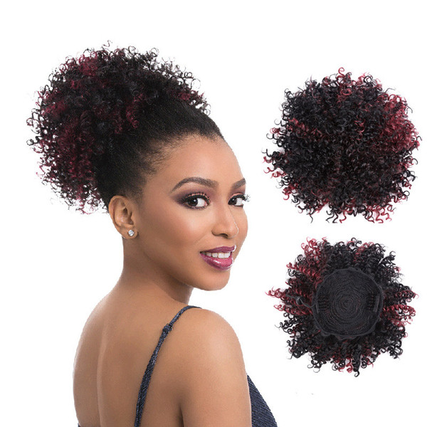 Mix Color Kinky Curl Chignons 8 inch Heat Resistant Chignons Hair Extension 3 Colors Updo Bun with 2 Combs