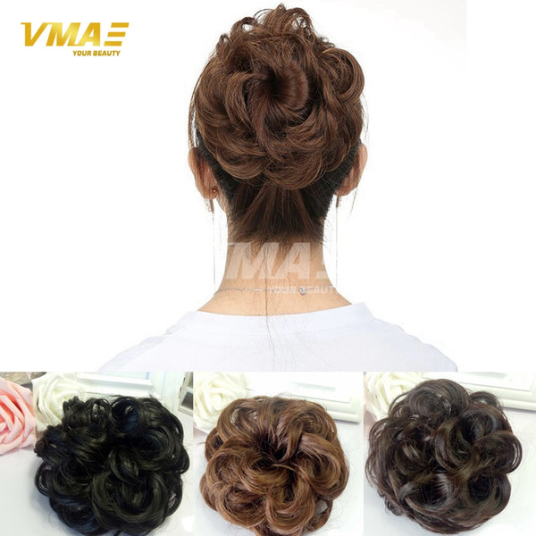 Natural Hairpiece Chignon Synthetic Hair Donut Roller Fast Bun Heat Resistant Hairpiece Hair Bun Girls Wavy Curly Hair DHL Free Shipping