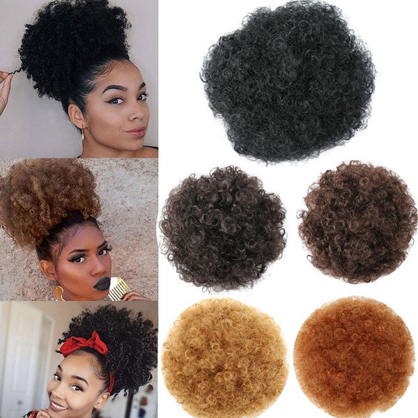 Afro Bun Puff Ponytail For Black Women Afro Kinky Curly Chignon Clip In Hair Extensions Synthetic Hair 8inch