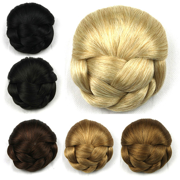 Ladies Clip-In Dount Chignons 6 Colors Fashion Meatball Head Little Braids Updo Cover Synthetic Hair Bun Top Heat Resistant Wraps