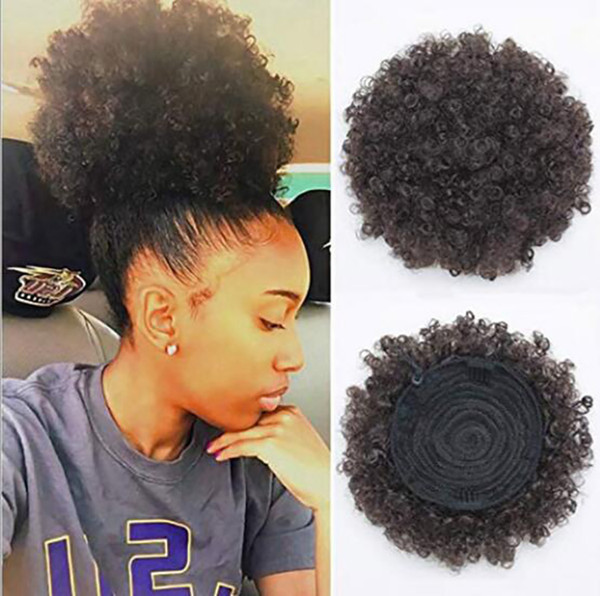 High Puff Afro Curly bun Ponytail Drawstring Short Afro Kinky Ponytail Clip in on Synthetic Curly Hair Bun High Temperature Wire