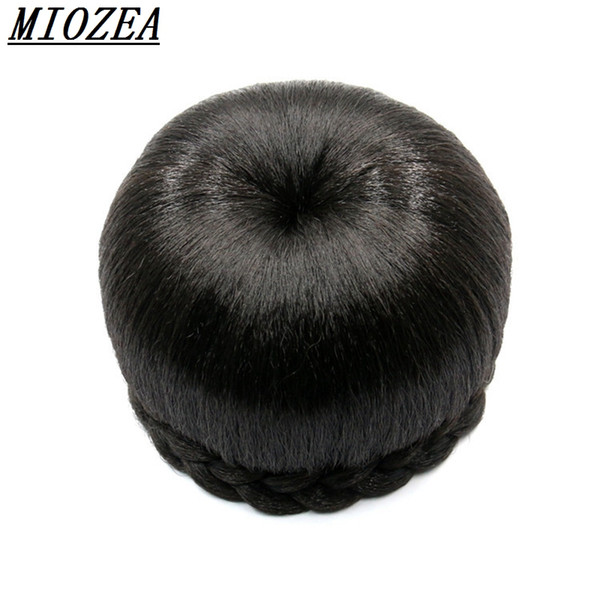 hair Black Braided Clip In Hair Bun Hair Chignon Donut Roller Hairpieces long10cm free shipping