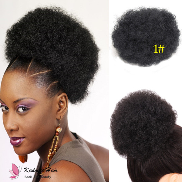 Hot Sale Large Heat Resistant Synthetic Fluffy Afro Curly Bun Chignon JET BLACK soft human hair feeling for black women kids little girl