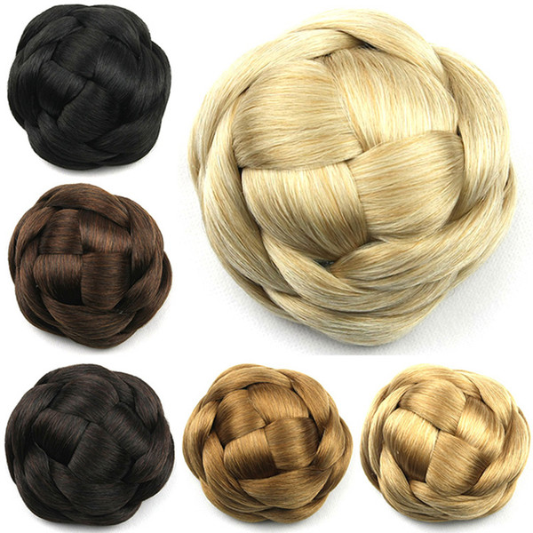 Women Solid Braided Chignons Dice Hair Bag Bride Meatball Head Hair Products Wholesale Hair Piece Braided Clip In Bun Heat Resistant