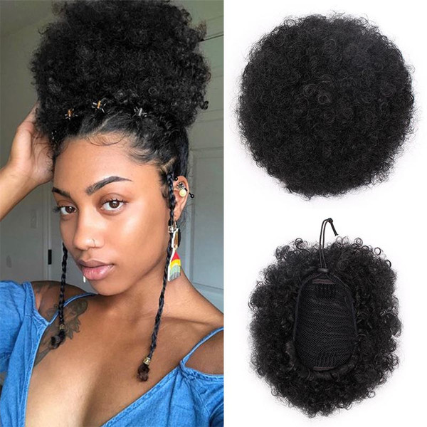 Synthetic Puff Afro Short Kinky Curly Chignon Hair Bun Drawstring Ponytail Wrap Hairpiece Hair Extensions for women