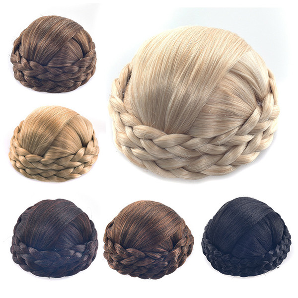 Ladies Chignons Two Laps Braids Pot Lid Flower Hair Buns Heat Resistant Head Caps Two Plastic Combs Updo Cover Synthetic Chignons