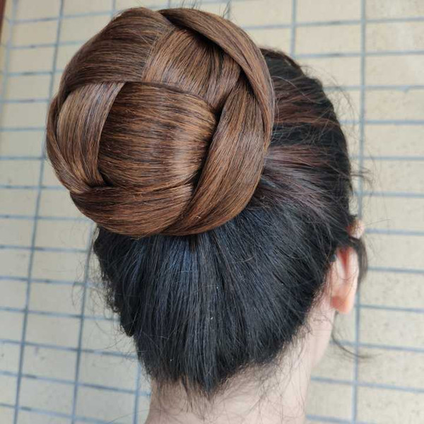 Wholesale-light brown black dark brown braided bun hairpieces, hair bun chignon, hairbun, synthetic hair scrunchies