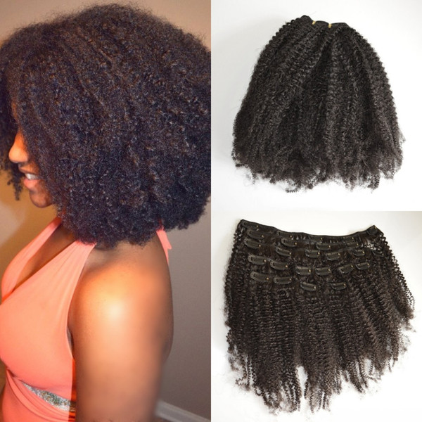 Brazilian Afro Kinky Curly Clip In Human Hair Extensions 4a 4b 4c Natural Black Brazilian Curly Hair Clip Ins G-EASY