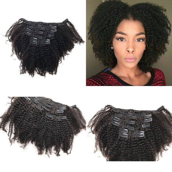 Kinky Curly Clip In Hair Extensions Natural Black Clip In Indian Human Hair Extensions 7pcs/set FDSHINE HAIR