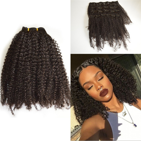 Clip Indian Human Hair Extension Natural Hair Kinky Curly Clip ins for Black Women 7pcs/set FDshine