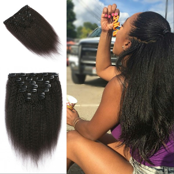 7pcs /set 8-24inch Natural Color Kinky Straight Clip In Hair Extensions 100% Virgin Human Hair For Black Women FDSHINE HAIR