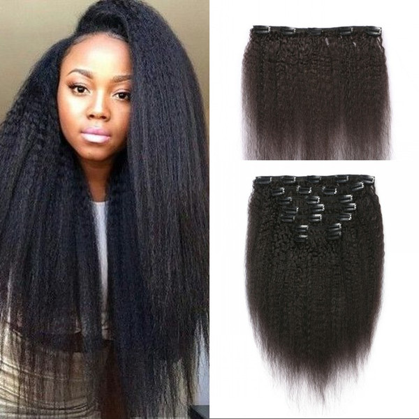 Peruvian Kinky Straight Clip in Hair Extensions 7pcs/set Human Hair Clip ins for African American FDshine