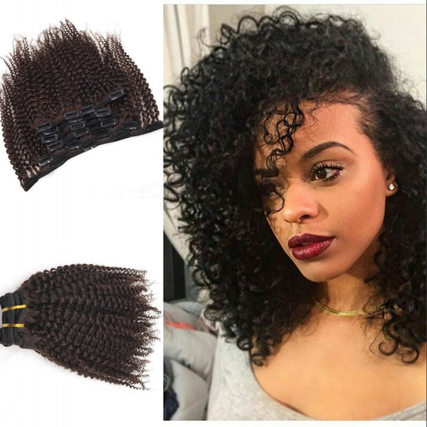 Peruvian Hair Dark Brown Clip In Hair Extensions Double Drawn Kinky Curly Clip In Hair FDSHINE