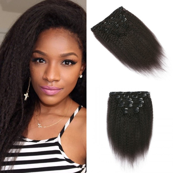 120g 7pcs/set Kinky Straight Clip In Extensions Virgin Human Hair Natural Color 8-28 Inch Non Processed FDshine HAIR