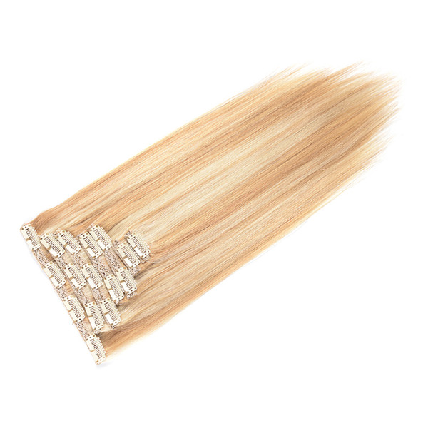 #P27/613 Clip In Human Hair Extensions Machine Made 8pcs/Set 100g Natural Hair Clip In Extension Human Hair Clip In Extensions