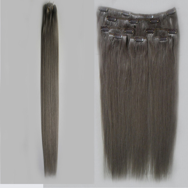 Clip In Human Hair Extension silver gray hair extensions 8 Pcs/Set silver human hair extensions 100g/Set