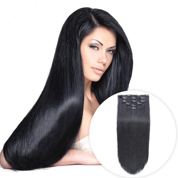 Brazilian Straight Clip In Extensions 7pcs Clip in human hair extensions 100g Virgin Thick Clip in Hair Extension