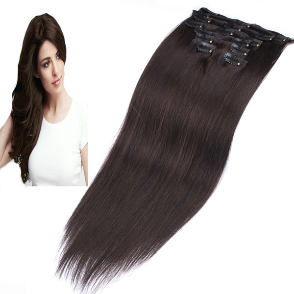 Clip In Human Hair Extensions Brazilian Machine Made Remy Hair 100% Human Hair Natural Black Color 8 Pieces/Set