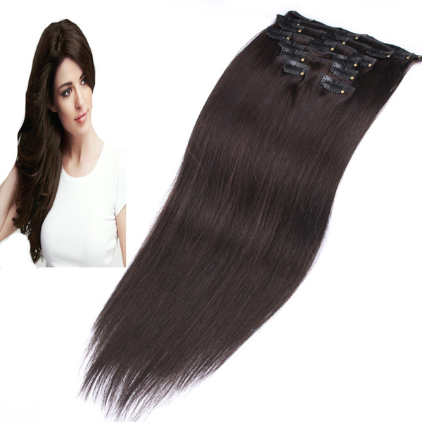 Brazilian Machine Made Remy Straight Clip In Human Hair Extensions 100G 7pcs 100% Human Hair Clips In hair Color 18