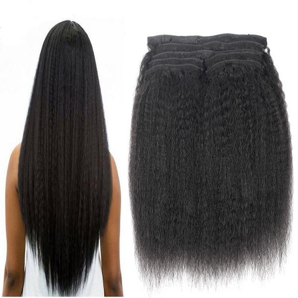 Coarse Yaki Kinky Straight Clip In Hair Extensions 100% Brazilian Human Remy Hair 10 Pieces And 120g/Set Clips