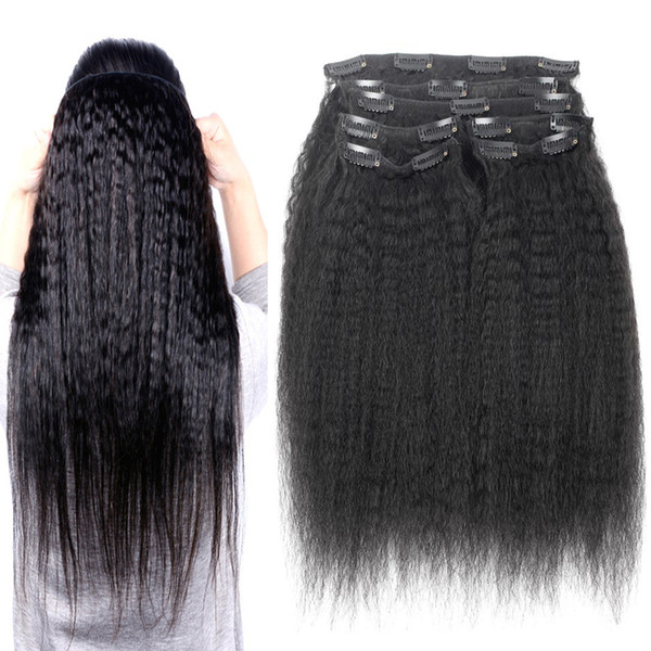 Coarse Yaki Kinky Straight Clip In Hair Extensions Natural Black yaki clip in hair extensions 120g 7pcs coarse yaki clip ins