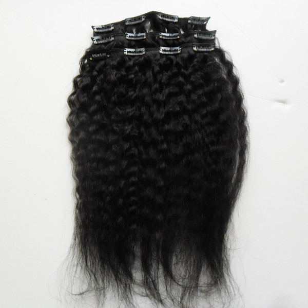 Coarse Yaki kinky straight clip in human hair extensions 10PCS 120G kinky straight clip in extensions double wefted