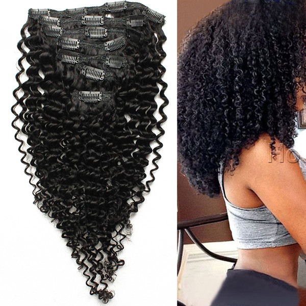 8PCS Kinky Curly Clip In Human Hair Extensions 100% Brazilian Remy Hair 100g clip in natural curly brazilian hair extensions