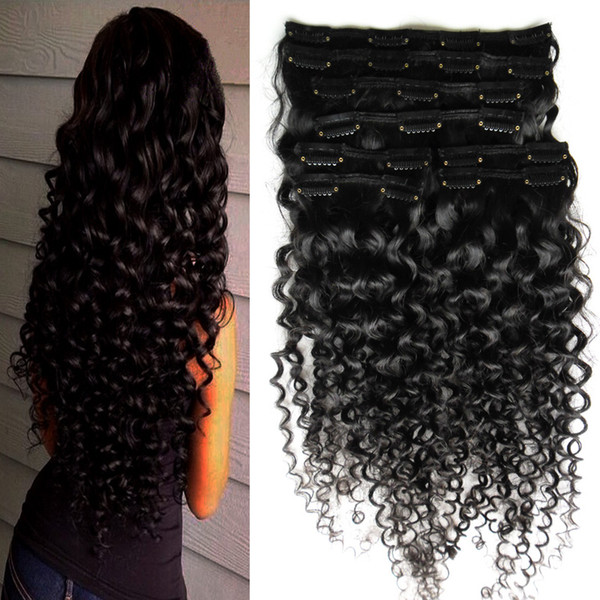 Natural Hair Clip In Human Hair Extensions 8 Pieces/Set Brazilian Kinky Curly Remy Hair Full Head Sets 100G Ship Free 16