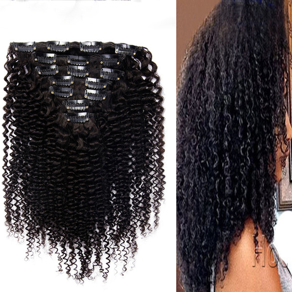 Mongolian Kinky Curly Clip Ins Human Hair Natural Color 100 Grams/Set Clip In Human Hair Extensions 8 Pcs Remy Hair