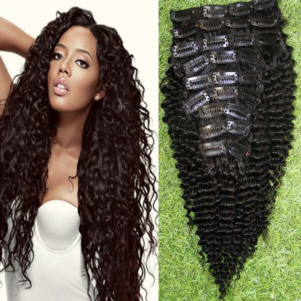 Natural color 8A unprocessed brazilian virgin hair afro kinky curly clip in human hair extensions 9pcs double strong weft 100G