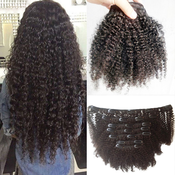 Kinky Curly Clip In Human Hair Extensions 100g 8pcs afro kinky clip in extensions 4b 4c
