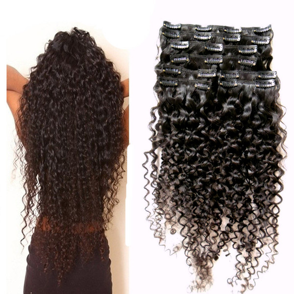 Kinky Curly Clip In Human Hair Extensions Brazilian 100% Remy Hair 8 Pcs/Set clip in afro hair extension 100g/Set