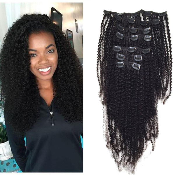 Kinky Curly Clip In Human Hair Extensions 100g 8pcs african american clip in human hair extensions 4b 4c