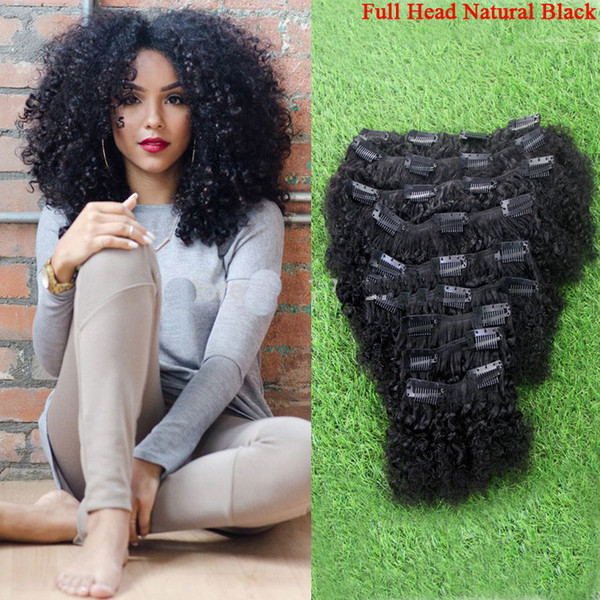 Brazilian hair extensions afro kinky curly clips in hair weft double drawn100g 9pcs/lot natural black unprocessed color curly hair