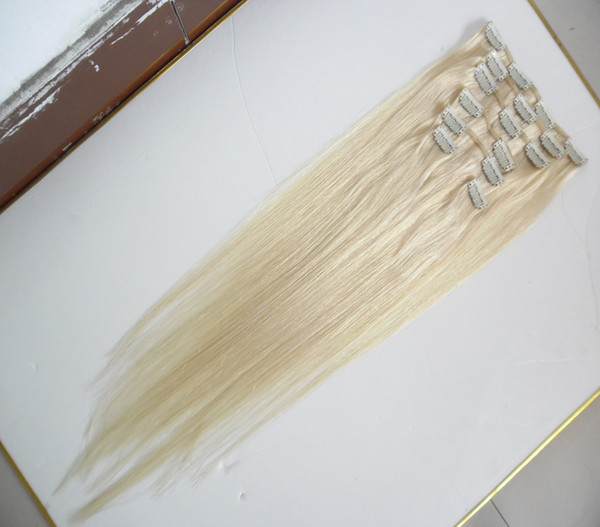 Hair Machine Made Remy Straight Clip In Human Hair Extensions 100G 7pcs 100% Human Hair Clips In #613 Bleach Blonde Color 18