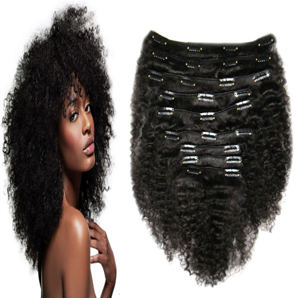 Cheap African American Kinky Curly Clip In Hair Extensions 100g 7pcs Non-remy Brazilian 100% Human Hair 16-26 inches wholesale 18 20 22 24