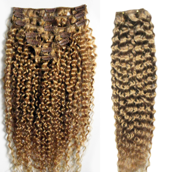 Mongolian kinky curly hair 100g 7pcs cheap clip in human hair extensions 18