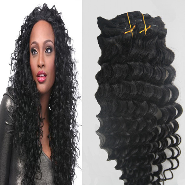 Brazilian kinky curly hair 100g 7pcs cheap clip in human hair extensions 18