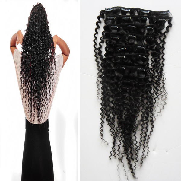 Black Human Clip in Hair Extensions 7pcs Brazilian Kinky Curly Clip in Hair Extensions 100g kinky afro hair 14