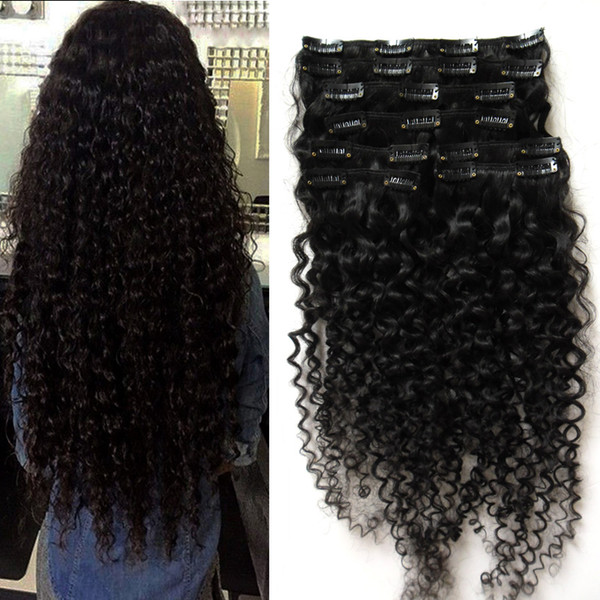 Cheap Brazilian Kinky Curly Hair Clip in Human Hair Extensions Remy Hair Clip-ins 7Pcs/Set wholesale 18 20 22 24