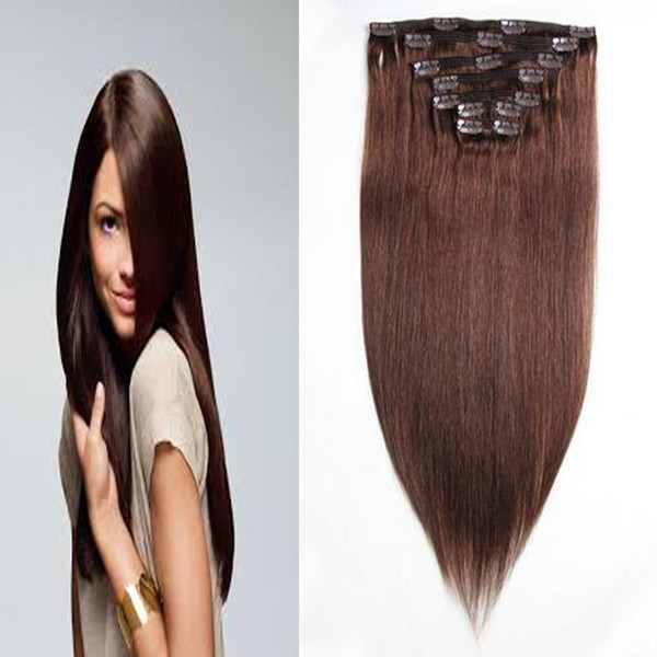 Brazilian Straight Hair Clip in Human Hair Extensions 7pcs Set Machine Made Remy Brazilian Clips 18