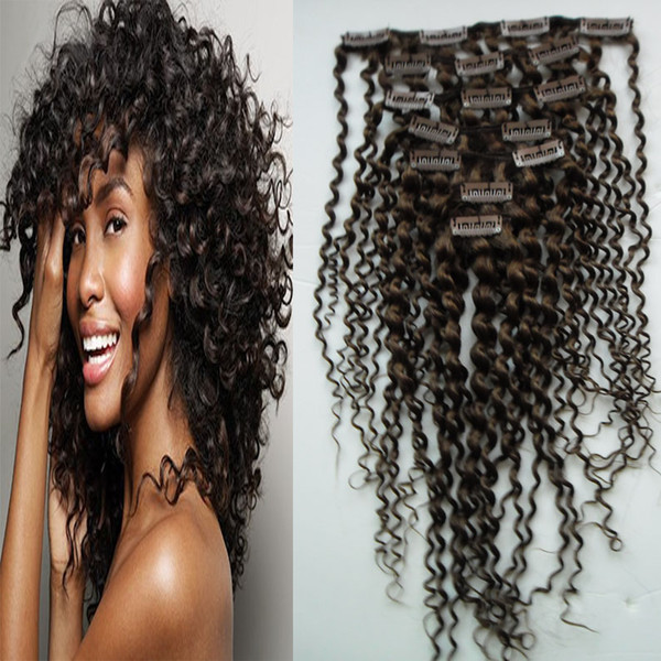 8A 9pcs Brazilian Virgin Kinky Curly Hair Clip Extensions Human Clip In Hair Extensions 10