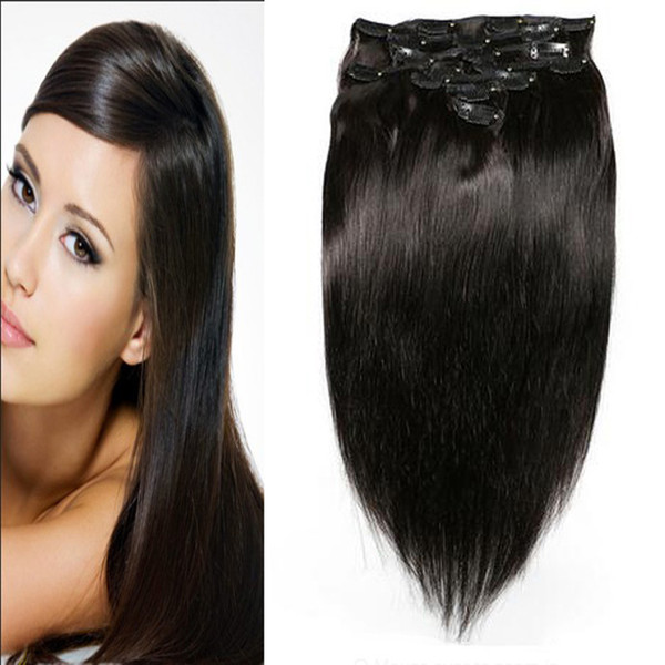 Brazilian Machine Made Remy Hair 7pcs Set Clips In Human Hair 100G Clip in Remy Human Extensions 18