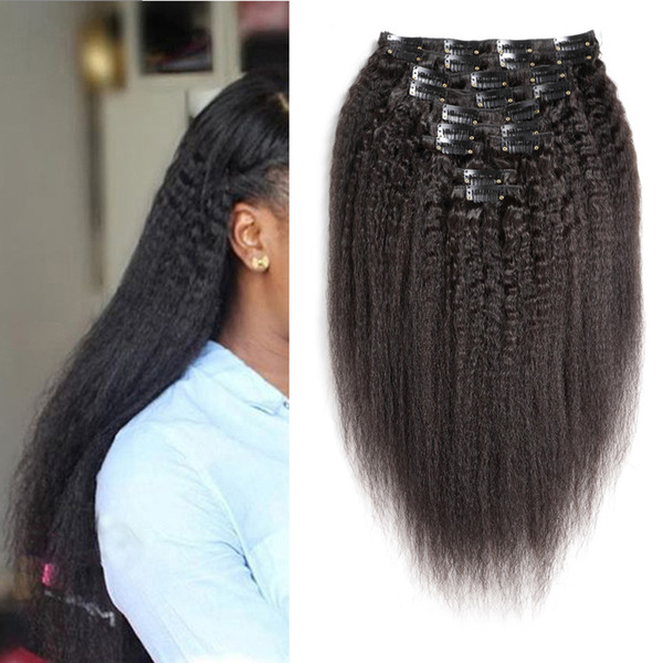 Coarse Yaki Kinky Straight Clip In Hair Extensions 10pcs/set Brazilian Remy Hair 10-24 Inch Full Head Yaki clip in human hair Extensions