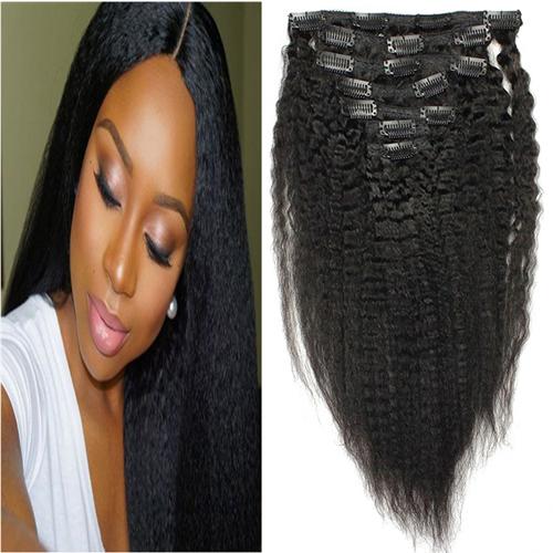 Coarse Yaki Kinky Straight Clip In Hair Extensions 10pcs/setyaki human hair 10-24 Inch Full Head Yaki clip in human hair Extensions