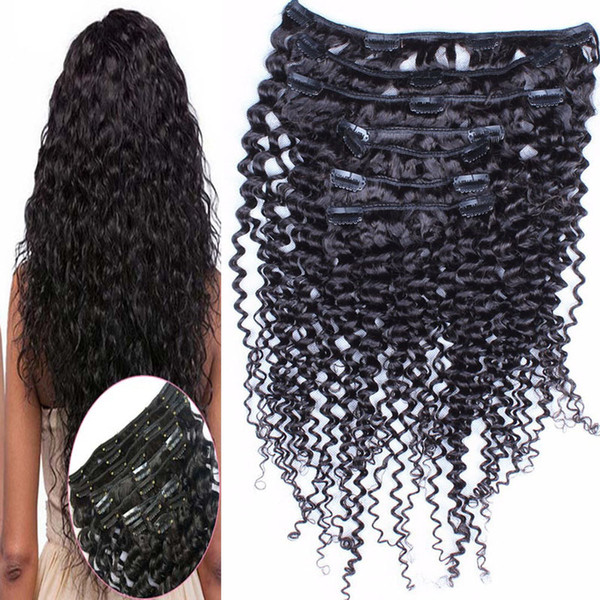 8pcs 100% Human Natural Hair Clip Ins Brazilian Remy Hair 100g curly clip in human hair extensions